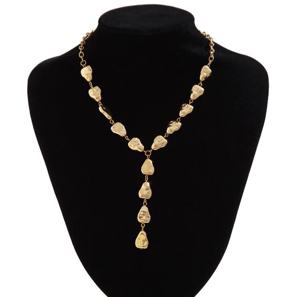 Contemporary Gold Tone Nugget Drop Necklace - Picture 9 of 12